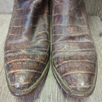 MENS Pointy Toe Alligator Western Boots *gc, clean, film, rubs, cracking piping, lifting & peeled edges, older, v.rubbed soles
