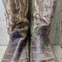 MENS Pointy Toe Alligator Western Boots *gc, clean, film, rubs, cracking piping, lifting & peeled edges, older, v.rubbed soles
