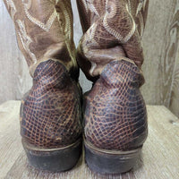 MENS Pointy Toe Alligator Western Boots *gc, clean, film, rubs, cracking piping, lifting & peeled edges, older, v.rubbed soles
