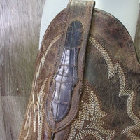 MENS Pointy Toe Alligator Western Boots *gc, clean, film, rubs, cracking piping, lifting & peeled edges, older, v.rubbed soles
