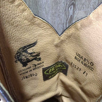 MENS Pointy Toe Alligator Western Boots *gc, clean, film, rubs, cracking piping, lifting & peeled edges, older, v.rubbed soles
