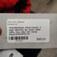 Wool Cooler, 2 legs, decotail *gc, clean, older, hairy, hay, pilly, mnr clump

