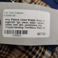 Hvy Fleece Lined Stable Sheet, 0 legs/tail *gc, clean, older, repairs, holes, mnr dirt, unstitched, hair, frayed binding
