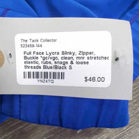 Full Face Lycra Slinky, Zipper, Buckle *gc/vgc, clean, mnr stretched elastic, rubs, snags & loose threads
