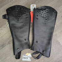 Leather Half Chaps, Back Zips, Fancy Charm Chains, Conchos, Velvet Bag: replacement straps, allen wrench, Brochure *like new, mnr dents & rubs

