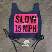 Cotton Pinny: Hi-Vis Road Safety Reflector "Slow 15 MPH" *vgc, mnr hairy, film & faded
