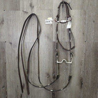 Rolled Leather & Metal Ferrules Headstall, Split Reins, 4.75" Curb Bit, Chain *vgc, clean, stiff
