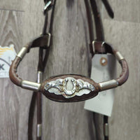 Rolled Leather & Metal Ferrules Headstall, Split Reins, 4.75" Curb Bit, Chain *vgc, clean, stiff
