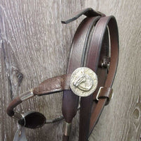 Rolled Leather & Metal Ferrules Headstall, Split Reins, 4.75" Curb Bit, Chain *vgc, clean, stiff
