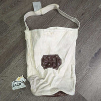 Hvy Canvas Feed Bag *gc, older? mnr dirt, stains, threads & oat residue, velcro crown
