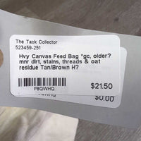 Hvy Canvas Feed Bag *gc, older? mnr dirt, stains, threads & oat residue, velcro crown
