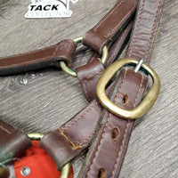 Triple Stitch Leather Halter, adj, snap *vgc, older?, dry, mnr dirt, scrapes, cracking edges, oxidization
