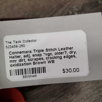 Triple Stitch Leather Halter, adj, snap *vgc, older?, dry, mnr dirt, scrapes, cracking edges, oxidization
