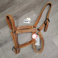 Hvy Leather Double Stitch Leather Halter, Slip Nose *xc/like new, mnr scrapes, film, rubs & stains

