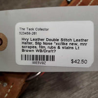 Hvy Leather Double Stitch Leather Halter, Slip Nose *xc/like new, mnr scrapes, film, rubs & stains
