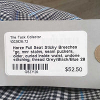 Full Seat Sticky Breeches *gc, mnr stains, seam puckers, older, curled inside waist, undone stitching, thread
