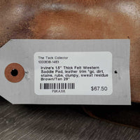 1.5" Thick Felt Western Saddle Pad, leather trim *gc, dirt, stains, rubs, clumpy, sweat residue