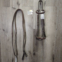 Braided Bridle; Browband & Noseband *gc, clean, creases, older, mnr dirt , Bobbys Tack Rubber Reins *xc, clean
