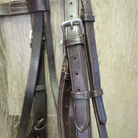 Flat Wide Hvy Duty Bridle, Thick Wide Braided Reins *xc, clean & mnr dirt, creases, scrapesdents & stain, older?
