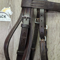 Flat Wide Hvy Duty Bridle, Thick Wide Braided Reins *xc, clean & mnr dirt, creases, scrapesdents & stain, older?
