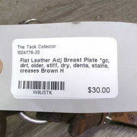 Flat Leather Adj Breastplate, 2 Snaps *gc, dirt, older, stiff, dry, dents, stains, creases
