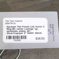 Thin French Link Hunter D Ring Bit, center Lozenge *gc, scratches, stains, dirt
