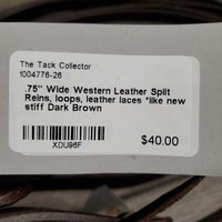 .75" Wide Western Leather Split Reins, loops, leather laces *like new, stiff
