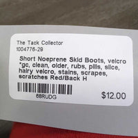 Short Noeprene Skid Boots, velcro *gc, clean, older, rubs, pills, slice, hairy velcro, stains, scrapes, scratches

