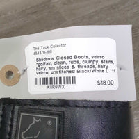 Closed Boots, velcro *gc/fair, clean, rubs, clumpy, stains, hairy, sm slices & threads, hairy velcro, unstitched
