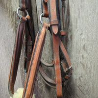 Padded Rsd Figure 8 Bridle, FS/Rsd Rubber Reins *gc/fair, mnr dirt, rubs, xholes, MISSING Bling, Reins: thin, scrapes & rubs, cracks
