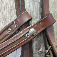 Padded Rsd Figure 8 Bridle, FS/Rsd Rubber Reins *gc/fair, mnr dirt, rubs, xholes, MISSING Bling, Reins: thin, scrapes & rubs, cracks
