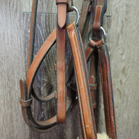 Padded Rsd Figure 8 Bridle, FS/Rsd Rubber Reins *gc/fair, mnr dirt, rubs, xholes, MISSING Bling, Reins: thin, scrapes & rubs, cracks
