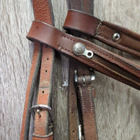 Padded Rsd Figure 8 Bridle, FS/Rsd Rubber Reins *gc/fair, mnr dirt, rubs, xholes, MISSING Bling, Reins: thin, scrapes & rubs, cracks

