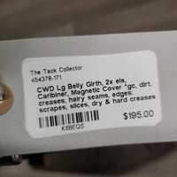 Lg Belly Girth, 2x els, Caribiner, Magnetic Cover *gc, dirt, creases, hairy seams, edges: scrapes, slices, dry & hard creases