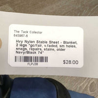 Hvy Nylon Stable Sheet - Blanket, 2 legs *gc/fair, v.faded, sm holes, snags, repairs, stains, older
