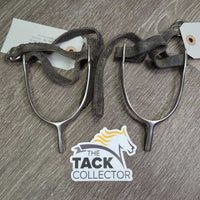Fine Light POW Spurs, Leather Spur Straps *gc, dirty, scuffs, scratches, rubs, film, stiff & bent straps, older

