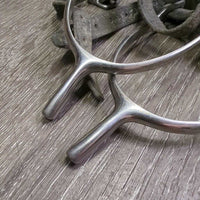 Fine Light POW Spurs, Leather Spur Straps *gc, dirty, scuffs, scratches, rubs, film, stiff & bent straps, older
