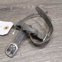 Fine Light POW Spurs, Leather Spur Straps *gc, dirty, scuffs, scratches, rubs, film, stiff & bent straps, older
