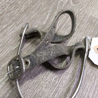 Fine Light POW Spurs, Leather Spur Straps *gc, dirty, scuffs, scratches, rubs, film, stiff & bent straps, older
