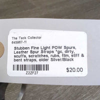Fine Light POW Spurs, Leather Spur Straps *gc, dirty, scuffs, scratches, rubs, film, stiff & bent straps, older
