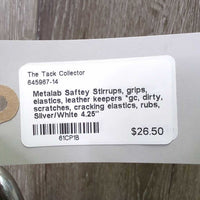 Saftey Stirrups, grips, elastics, leather keepers *gc, dirty, scratches, cracking elastics, rubs
