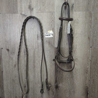 Rsd Bridle, Braided Reins *gc/fair, dirty, v.scraped throatlatch, creases, dents, stiff

