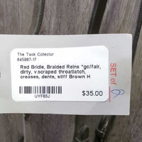 Rsd Bridle, Braided Reins *gc/fair, dirty, v.scraped throatlatch, creases, dents, stiff
