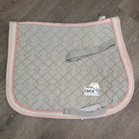 Quilt Jumper Saddle Pad, piping, tabs *gc, clean, older?, faded, stained, rubs, threads, undone stitching

