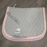 Quilt Jumper Saddle Pad, piping, tabs *gc, clean, older?, faded, stained, rubs, threads, undone stitching

