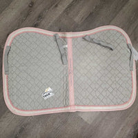 Quilt Jumper Saddle Pad, piping, tabs *gc, clean, older?, faded, stained, rubs, threads, undone stitching
