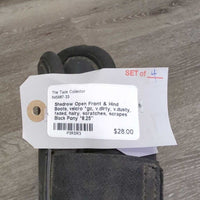 Open Front & Hind Boots, velcro *gc, v.dirty, v.dusty, faded, hairy, scratches, scrapes
