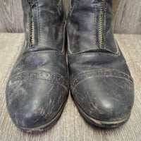Paddock Boots, zips *fair, dirt, rubs, scuffs, scrapes, torn/peeling edge, pulled off heel, cracks
