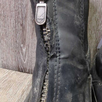 Paddock Boots, zips *fair, dirt, rubs, scuffs, scrapes, torn/peeling edge, pulled off heel, cracks
