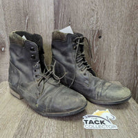 Pr Paddock Boots, laces *fair, v.faded, dirty, scuffs, flattened/folded toes, older, undone stitching
